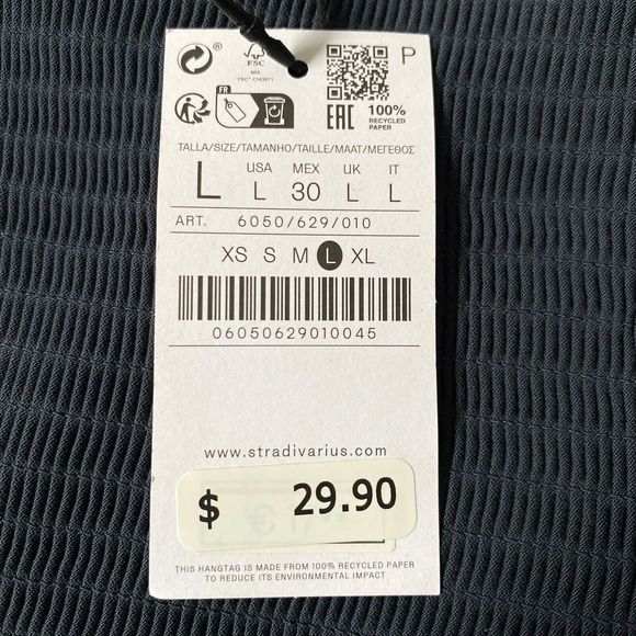 Stradivarius Tube Top Womens Large Steel Blue Asymmetrical Smocked Back NWT - Picture 7 of 16